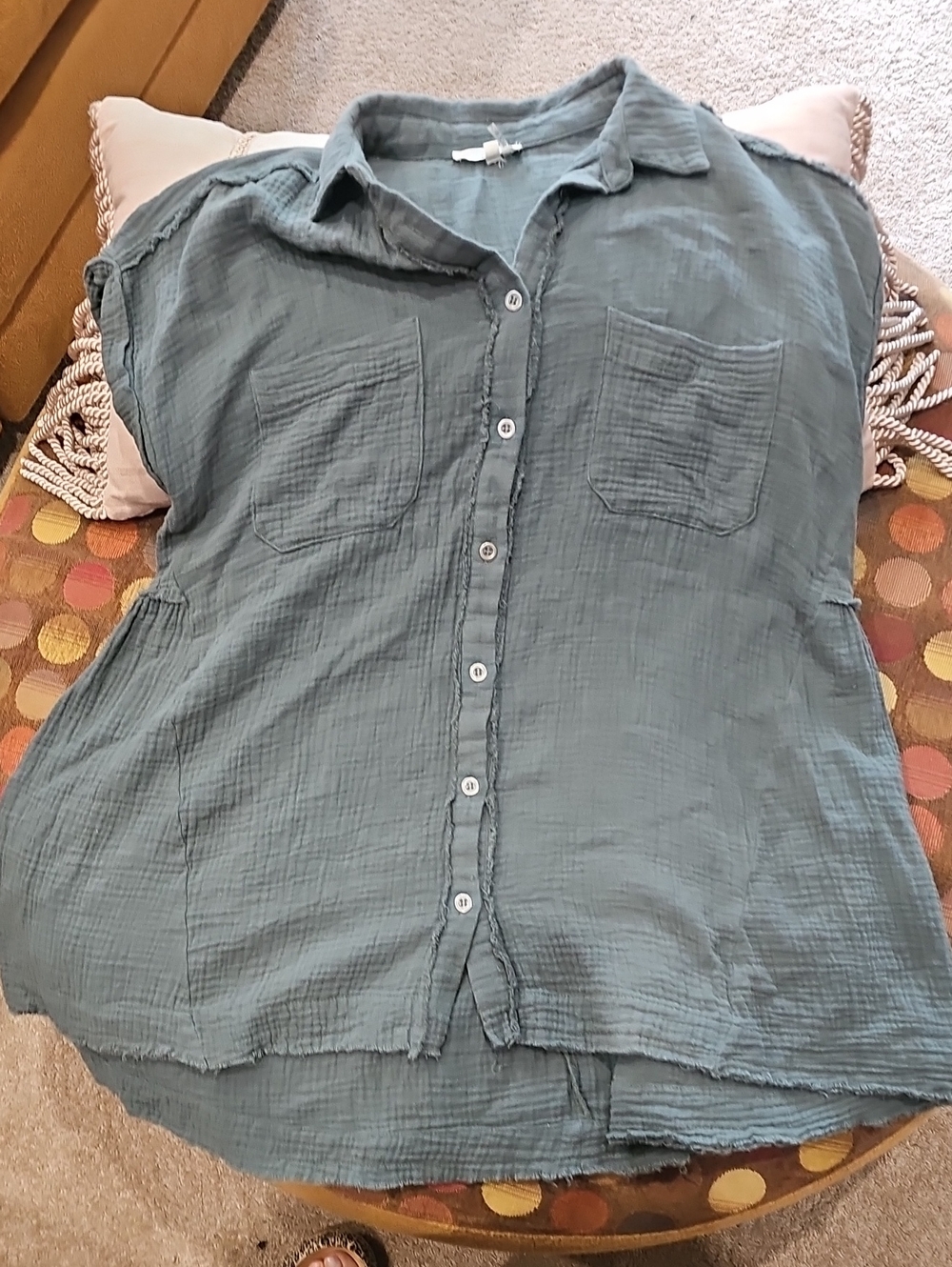 entro Slate Green Crinkled Button-Front Women's Shirt